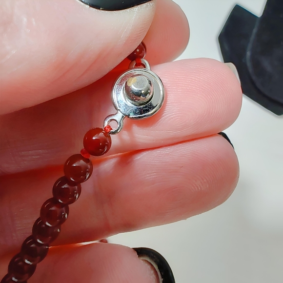 Vintage Genuine Carnelian Beaded Puffy Heart Necklace 17" - Picture 4 of 12